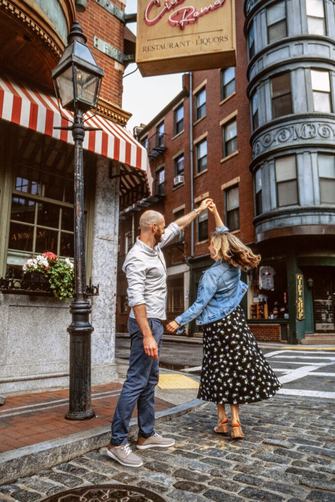 Film engagement photos in downtown Boston, North End engagement photographers, engagement photographer, Boston engagement photographer