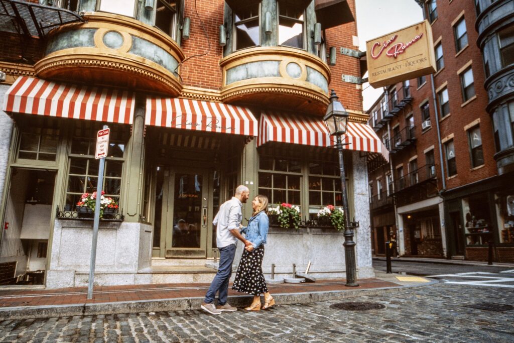 Film engagement photos in downtown Boston, North End engagement photographers, engagement photographer, Boston engagement photographer