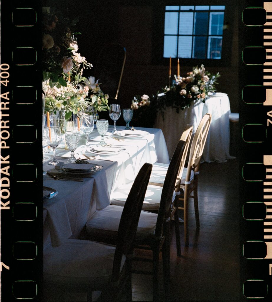 cream and neutral wedding reception centerpieces and tables, Film photography pricing, film photography education, New England film photography