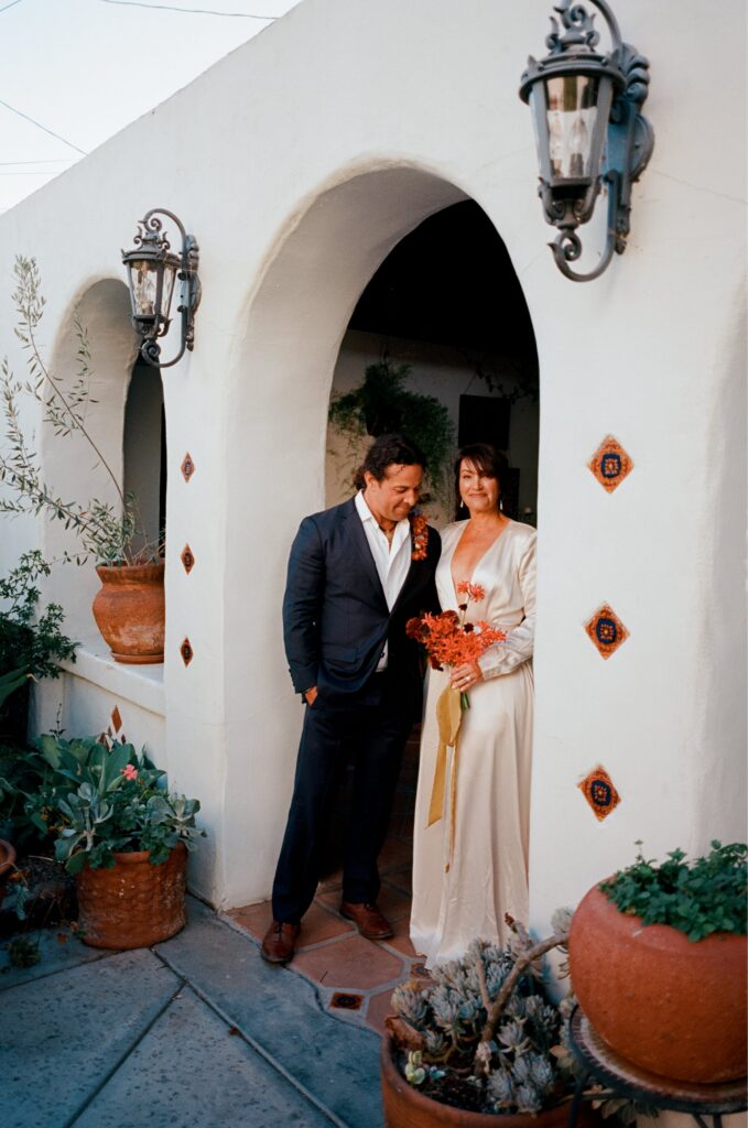 intimate vow renewal, San Diego, The Hacienda West, Berry Blooms Floral Co., monochromatic bouquet, styled shoot,  Super 8 film, colorful florals, Castillo Holliday Photo and Film