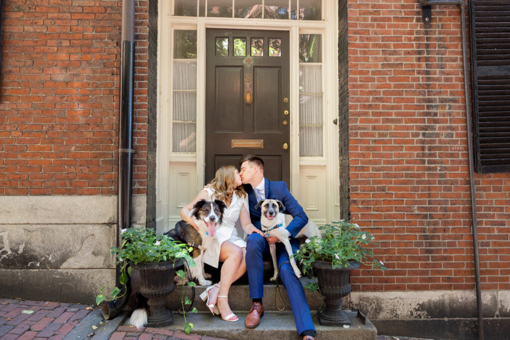 Elopement photos on Acorn Street with the dogs