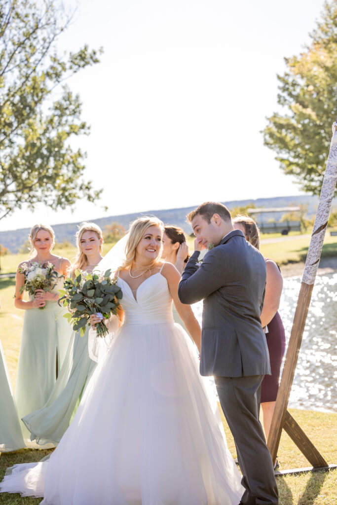 Emotional photo of bride and groom just after they are married