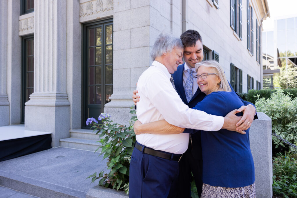 Family photos from a wedding at Quincy City hall