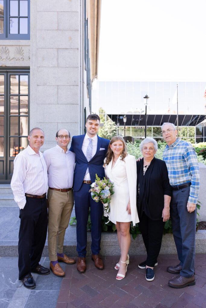 Family photos from a wedding at Quincy City hall