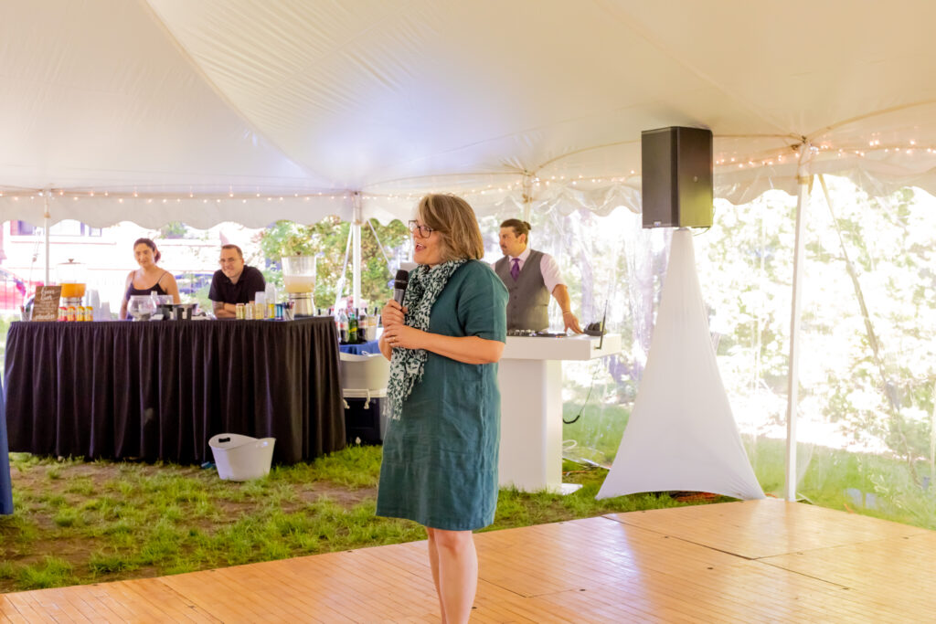 The groom’s mom makes her wedding speech at a wedding at the Loring-Greenough House