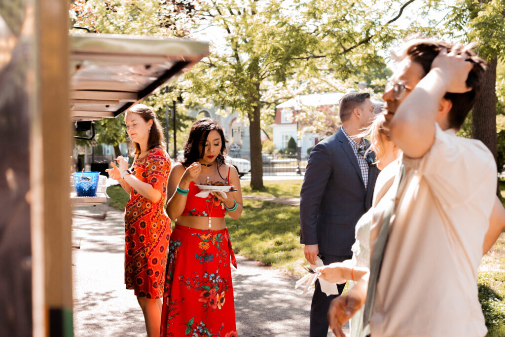 A Food truck at a wedding at the Loring-Greenough House