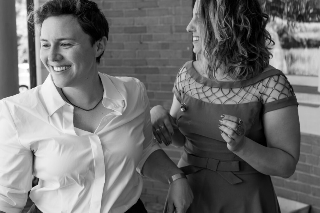 LGBTQIA+ couple elopes. Candid Wedding Portraits in Black and White