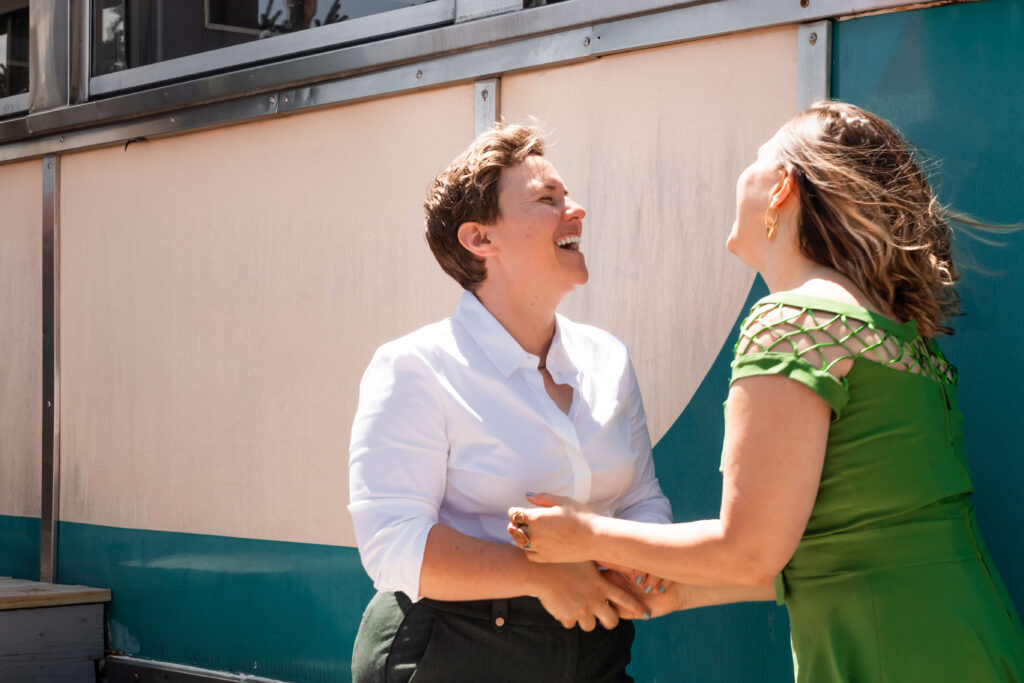 LGBTQIA+ couple elopes, Brunch at Town Diner, Candid couples portraits