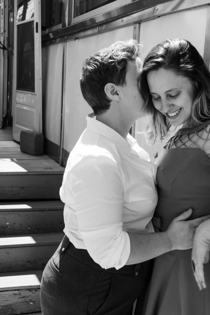 LGBTQIA+ couple elopes, Brunch at Town Diner, Candid couples portraits In black and white