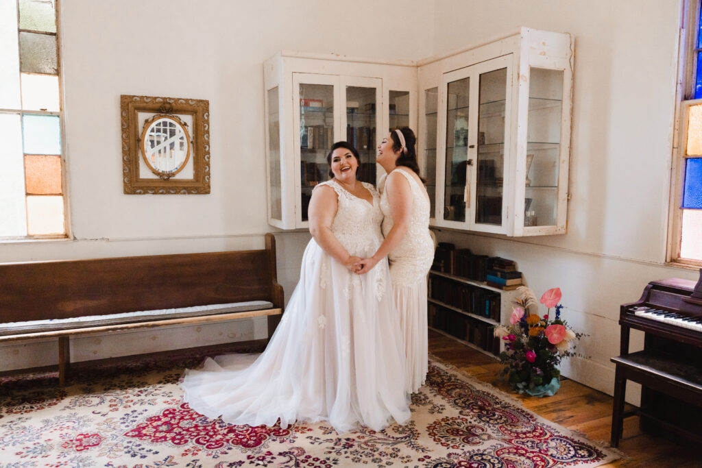 LGBTQIA+ Wedding, Two Brides in love, Colorful bouquet, Chapel Elopement, Chapel Micro wedding, LGBTQ Wedding, Lesbian Wedding, Two Brides, Chapel Elopement in Gray Maine, Coolidge Chapel