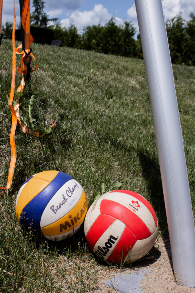 Detail photo of volleyballs from the volleyball game played before the wedding