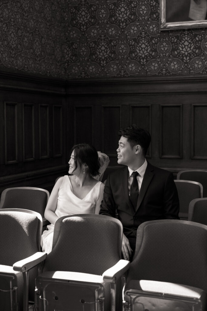 Intimate wedding ceremony at Cambridge City Hall with family present, photographed by a Boston elopement film photographer.