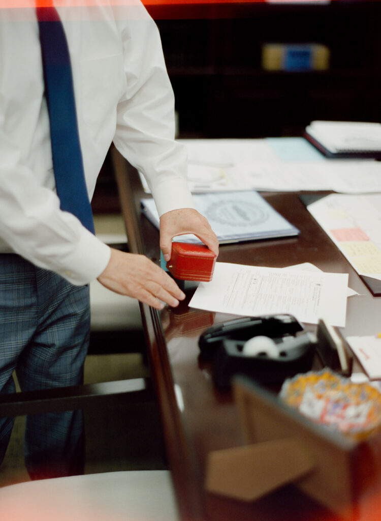 Detail shot of the wedding ring box and the paperwork before the Jamie & Wei Wei's ceremony