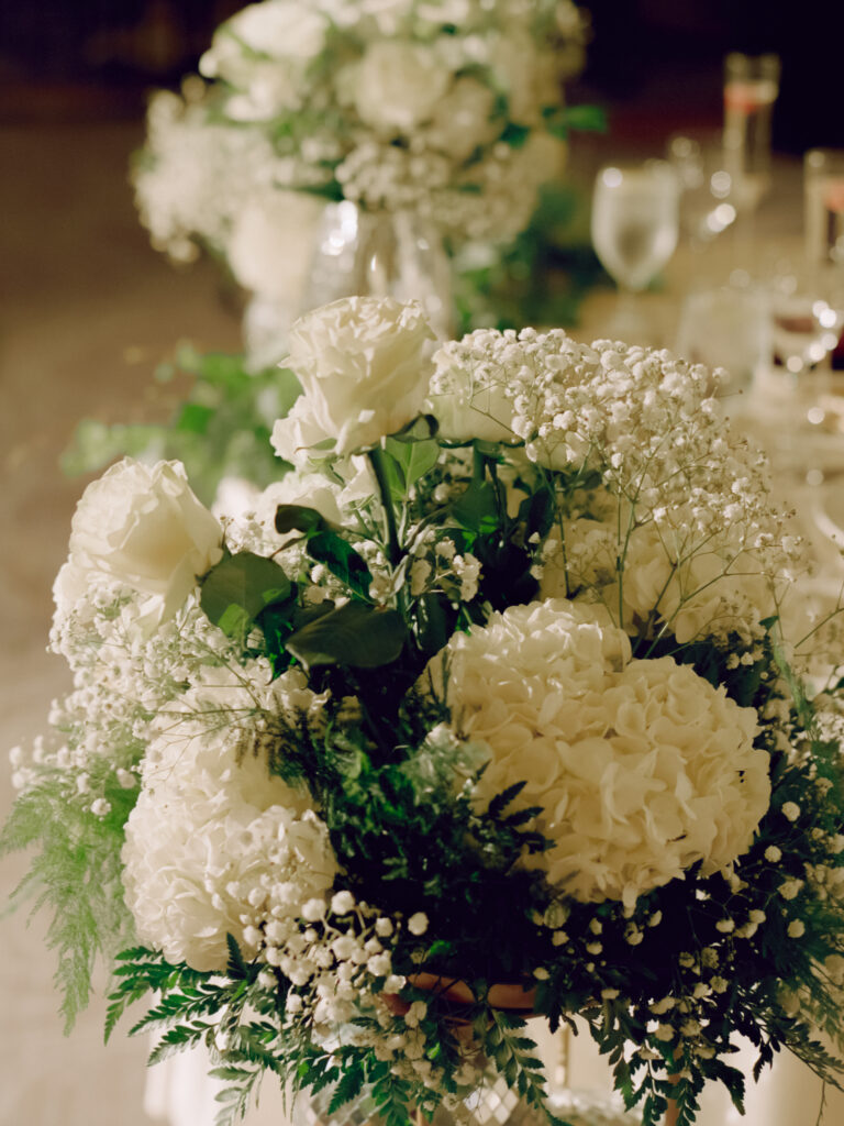 white wedding florals