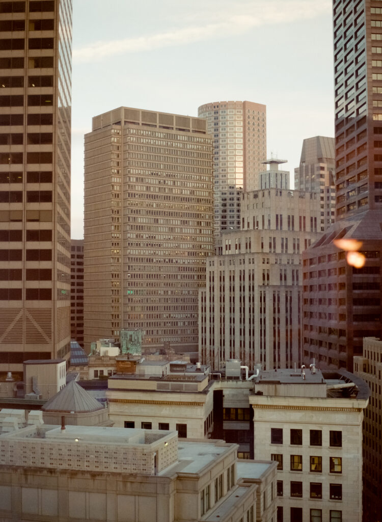 Boston city skyline with many tall buildings