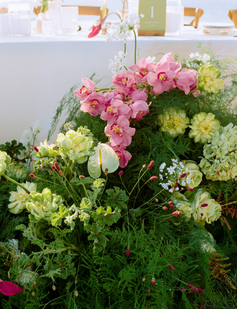 pink and green flower arrangement 