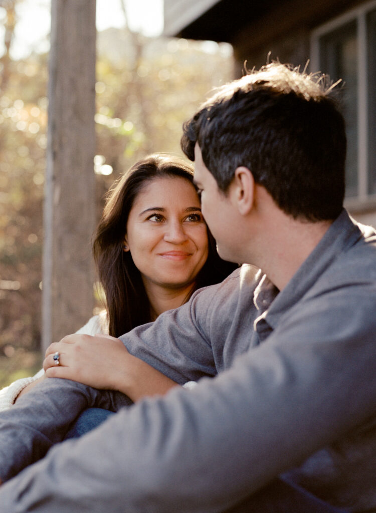 woman smiling lovingly at her fiancee